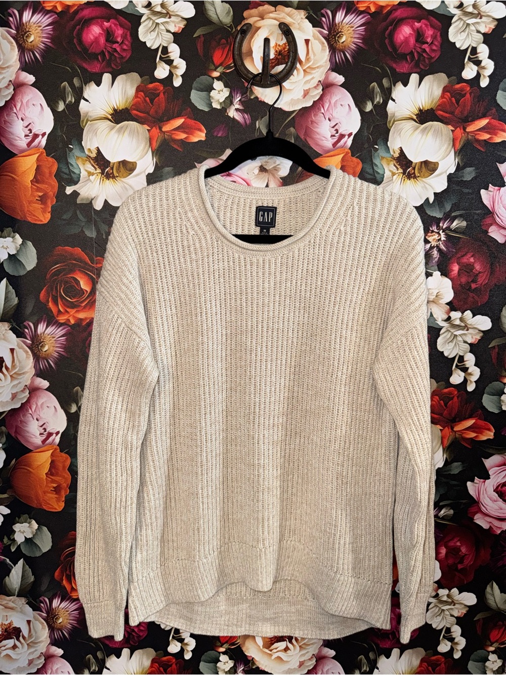 GAP Women's Cream Ribbed Crewneck Sweater, M, NWT, 100% Cotton
